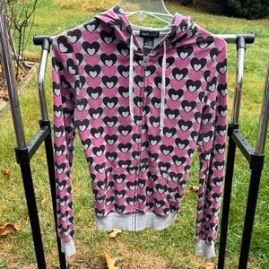 Wet Seal Pink and Black Heart Hoodie